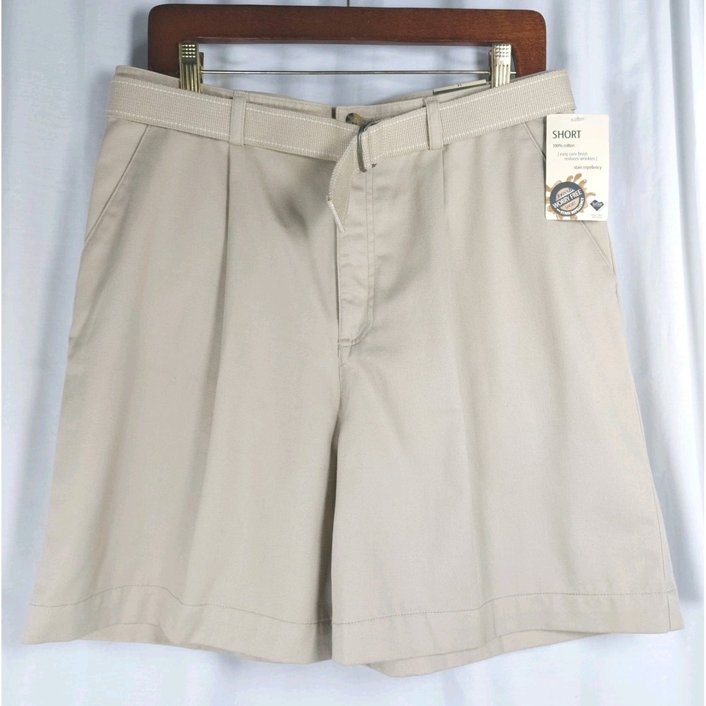 New St Johns Bay Pleated Bermuda Shorts Belted Khaki Worry Free Wms 14 Average